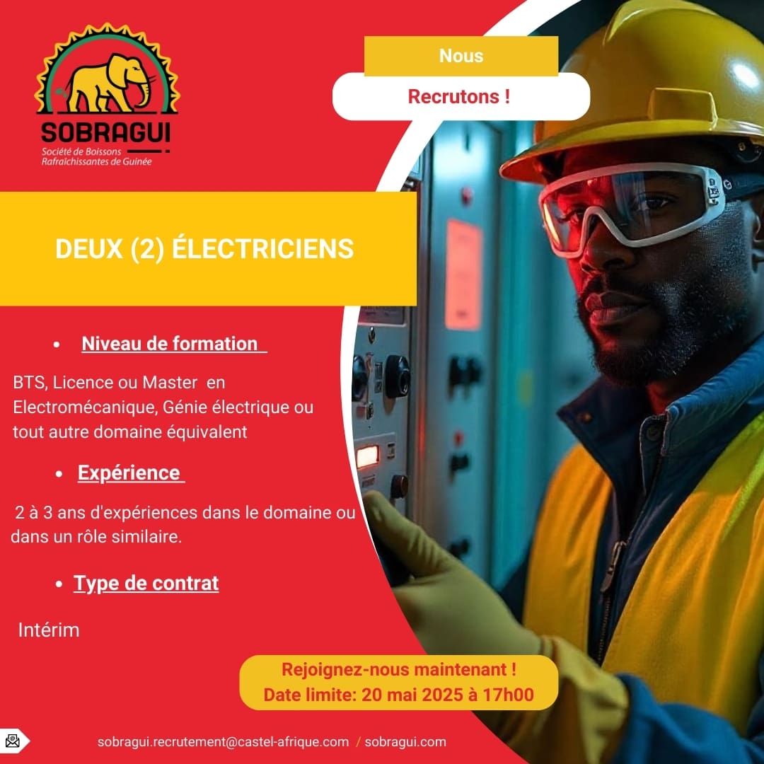 AVIS DE RECRUTEMENT : 2 électriciens