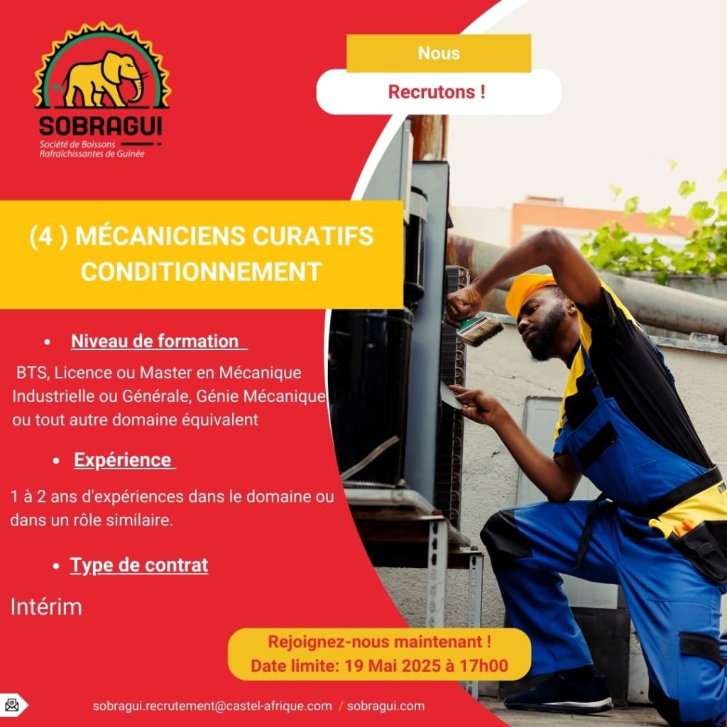Avis de recrutement – Mécanicien curatif (conditionnement)