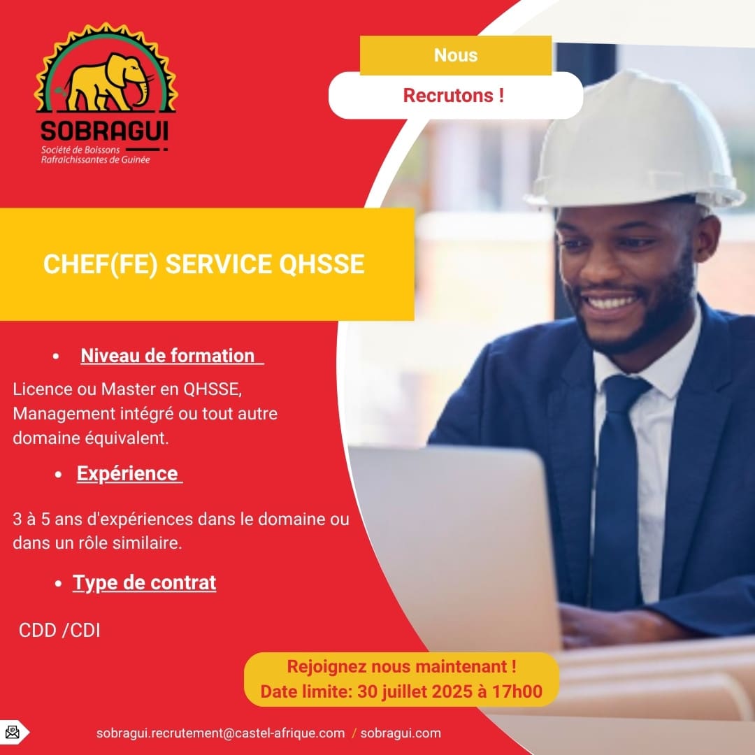 Chef(fe) de Service Qualité, Hygiène, Santé-Sécurité, Environnement et sureté